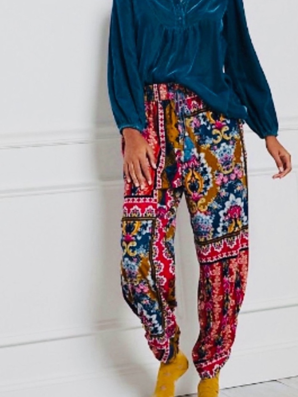 By Anthropologie Zadie Velvet Sleep Pants Medium Boho Patchwork Jogger